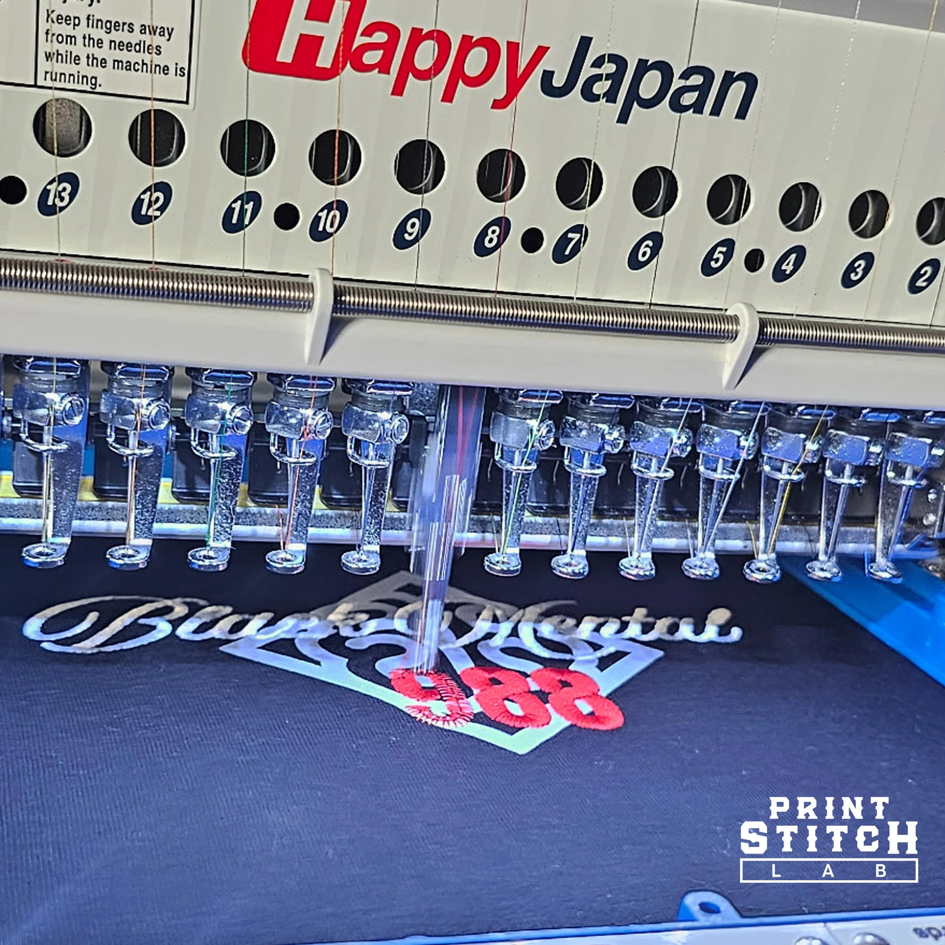Live embroidery on a 13-needle machine